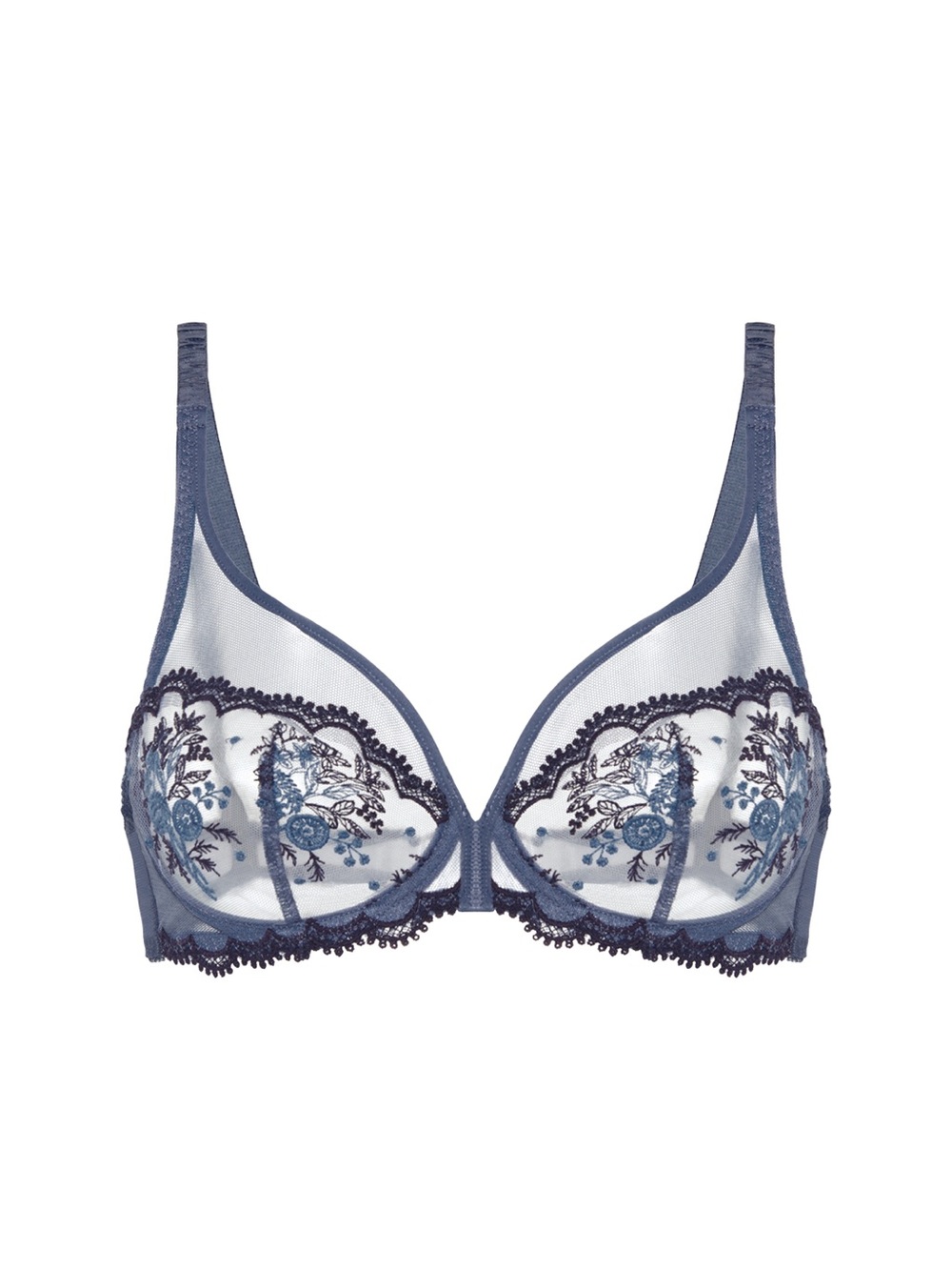 Simone Pérèle Romantic Embroidered Sheer Lace Full Coverage Plunge Bra Size 38E